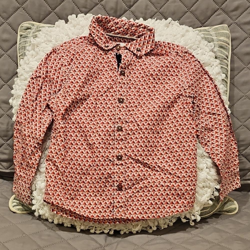 Next Boys Red and White Patterned Button Down Shirt